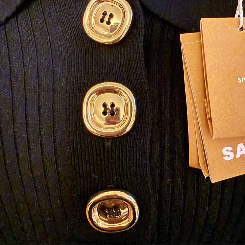 NWT Sandro Polo Neck Navy Ory Sweater with Gold Buttons Size 2 (Medium) - Picture 7 of 8